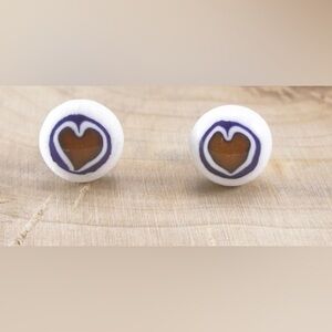 New Murano Heart Design White Stud Earrings